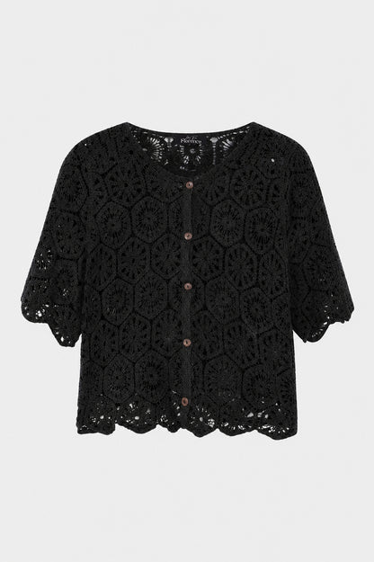 Crochet Patchwork Short Sleeve Cardigan