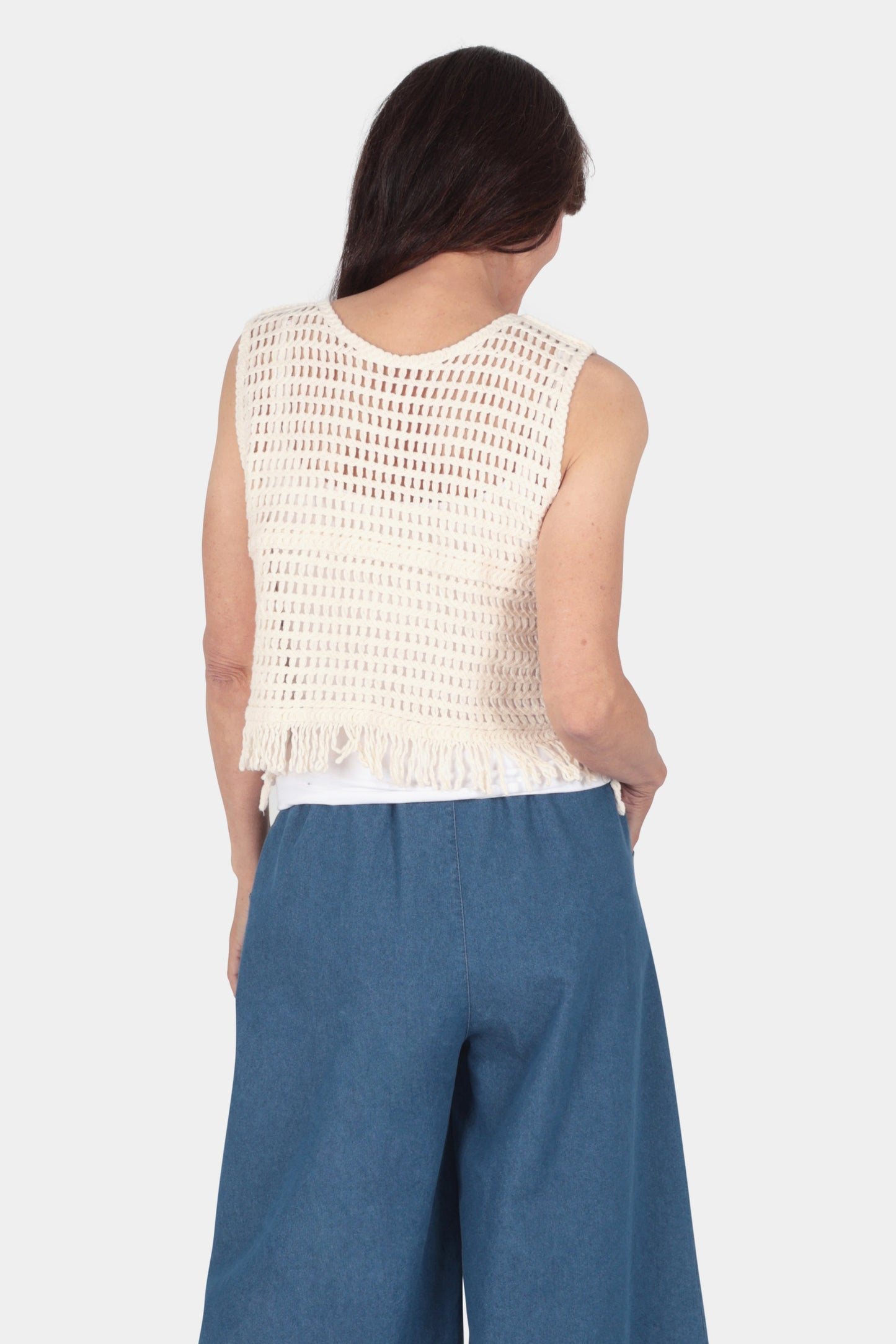 Button Up Crochet Tassel Vest