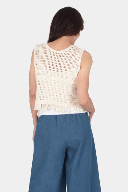 Button Up Crochet Tassel Vest