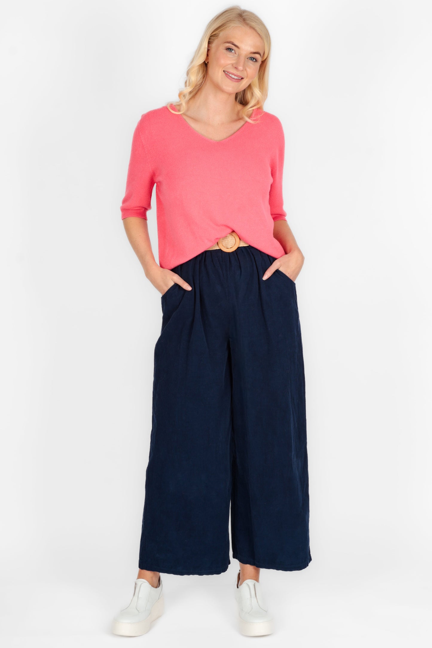 Cotton Needlecord Wide Leg Trousers