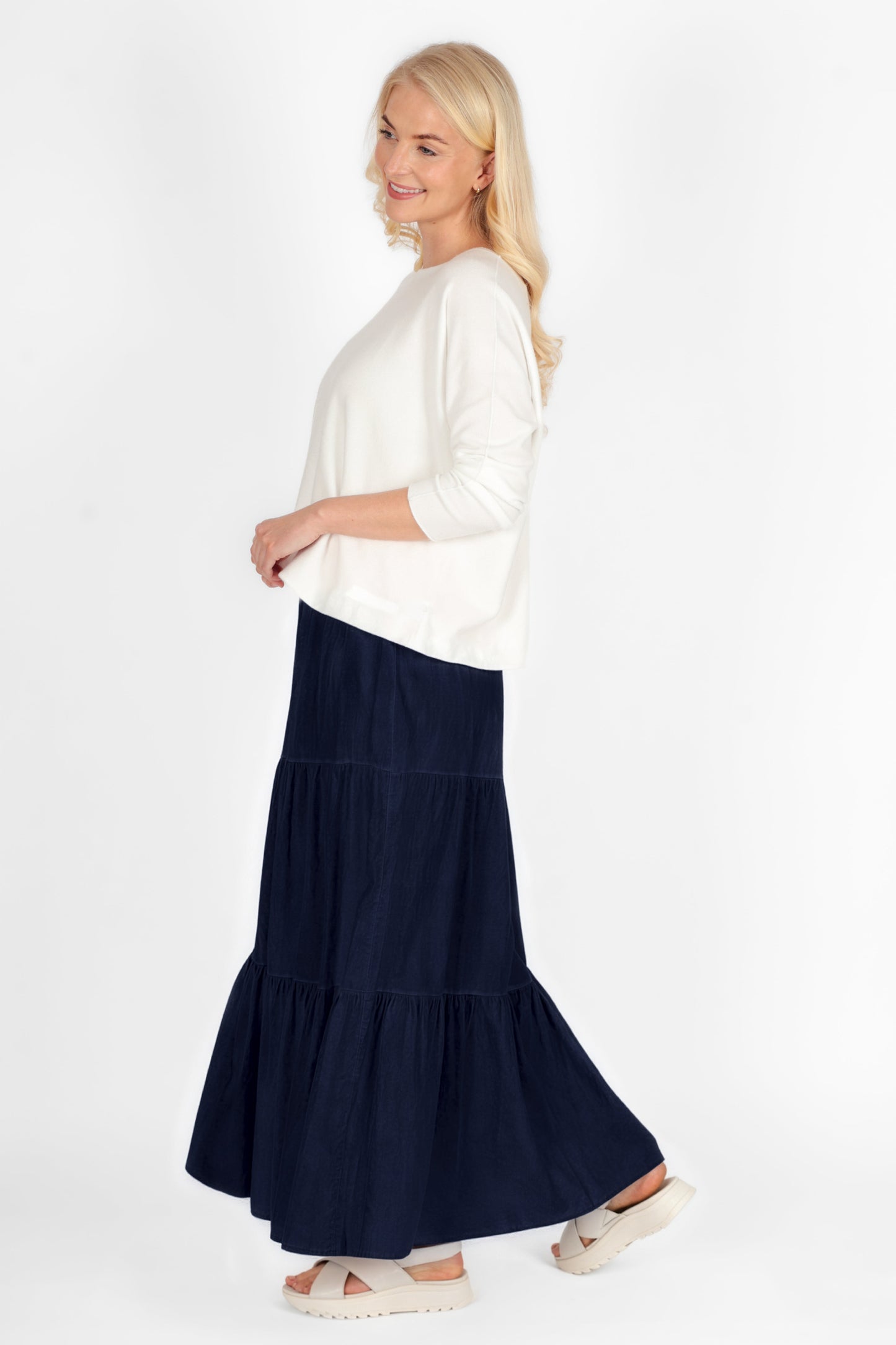 Cotton Needlecord Tiered Maxi Skirt