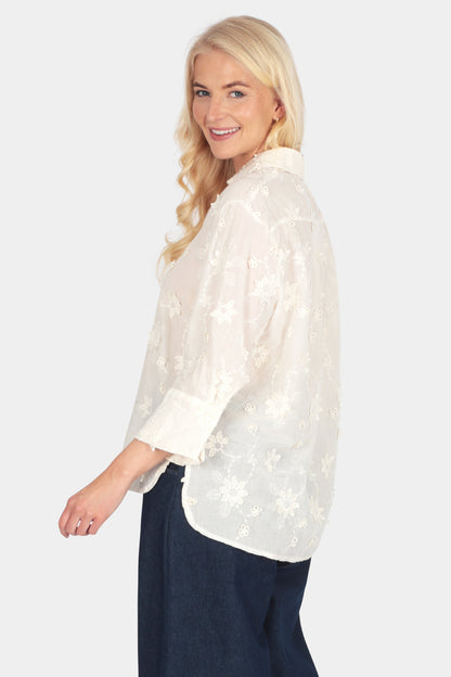 Floral Appliqué Cotton Shirt