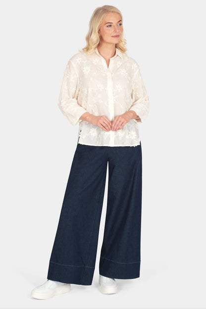 Floral Appliqué Cotton Shirt
