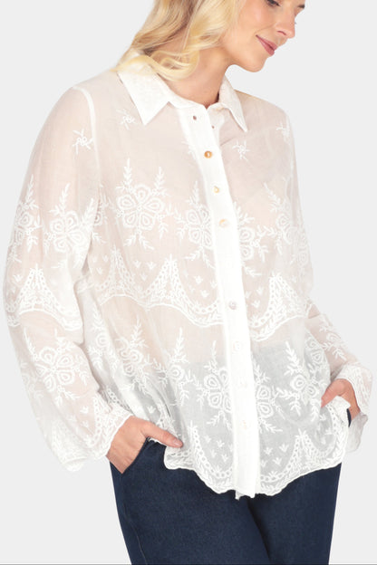 Cotton Lace Appliqué Shirt