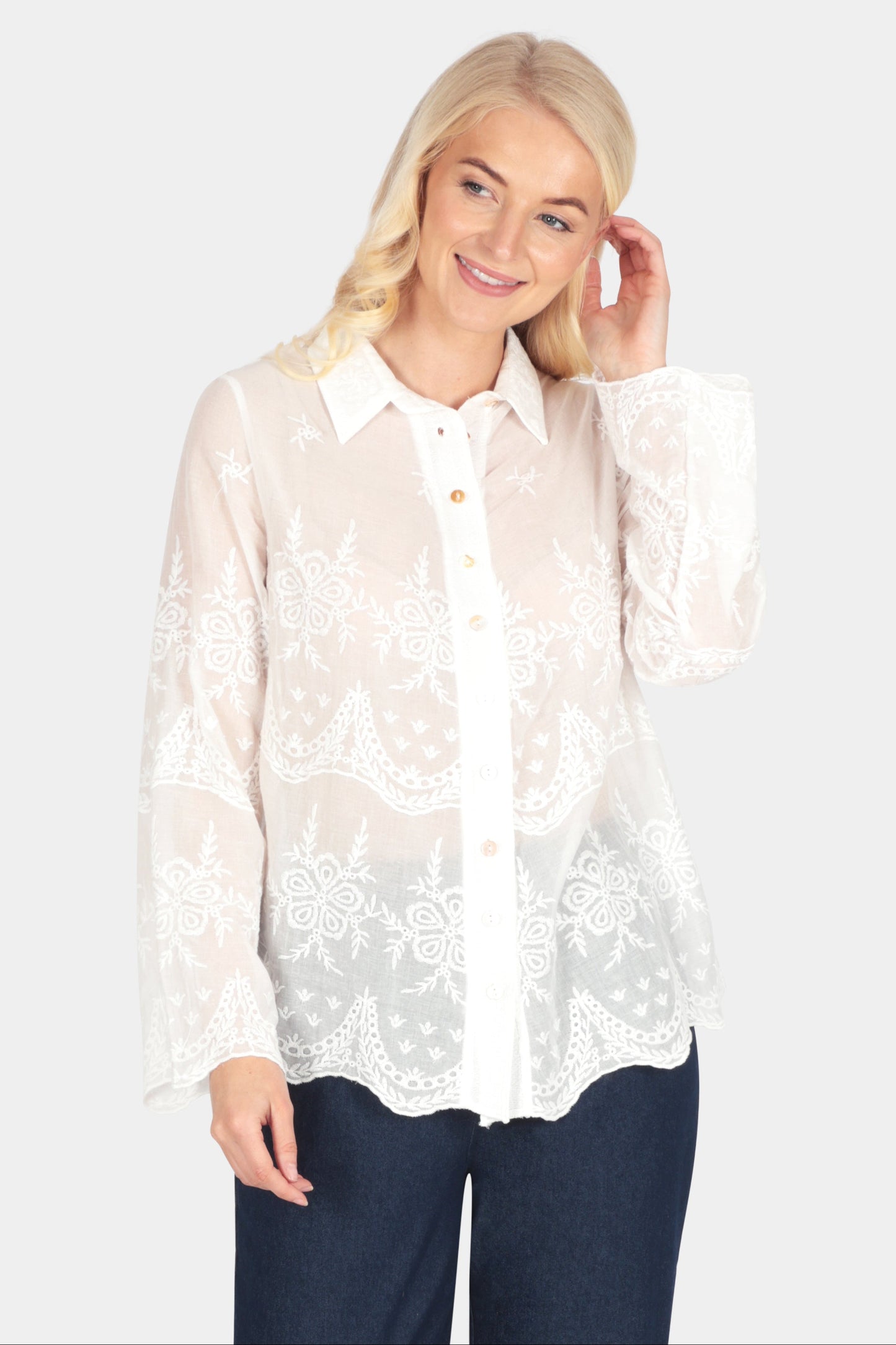 Cotton Lace Appliqué Shirt