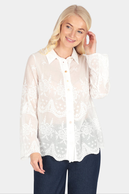 Cotton Lace Appliqué Shirt