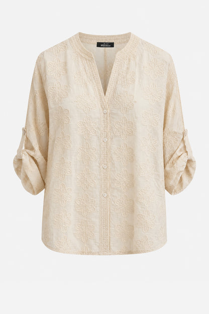 Cotton Embroidered Roll Sleeve Shirt