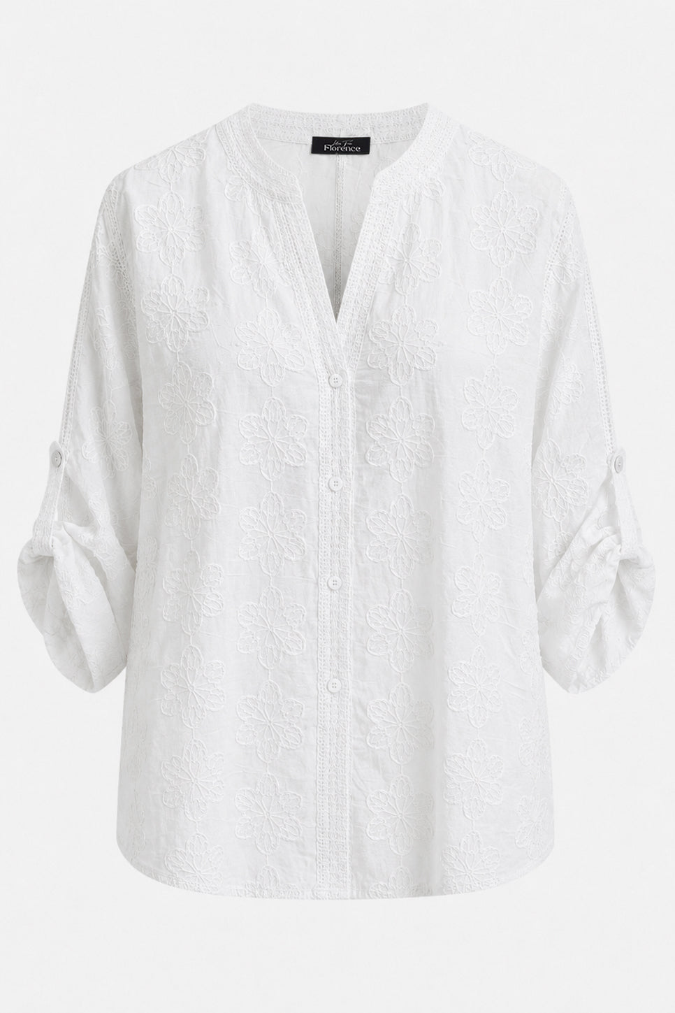 Cotton Embroidered Roll Sleeve Shirt