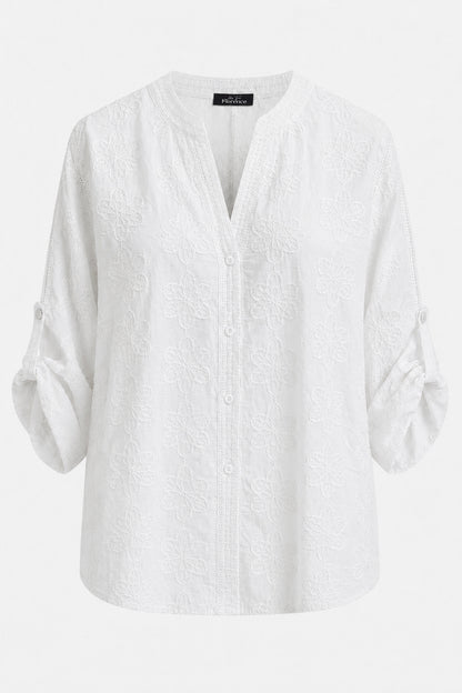 Cotton Embroidered Roll Sleeve Shirt
