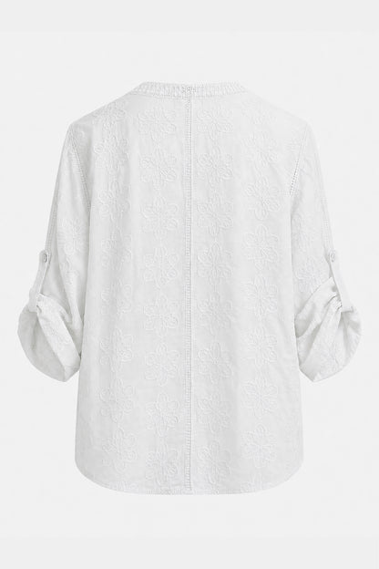 Cotton Embroidered Roll Sleeve Shirt