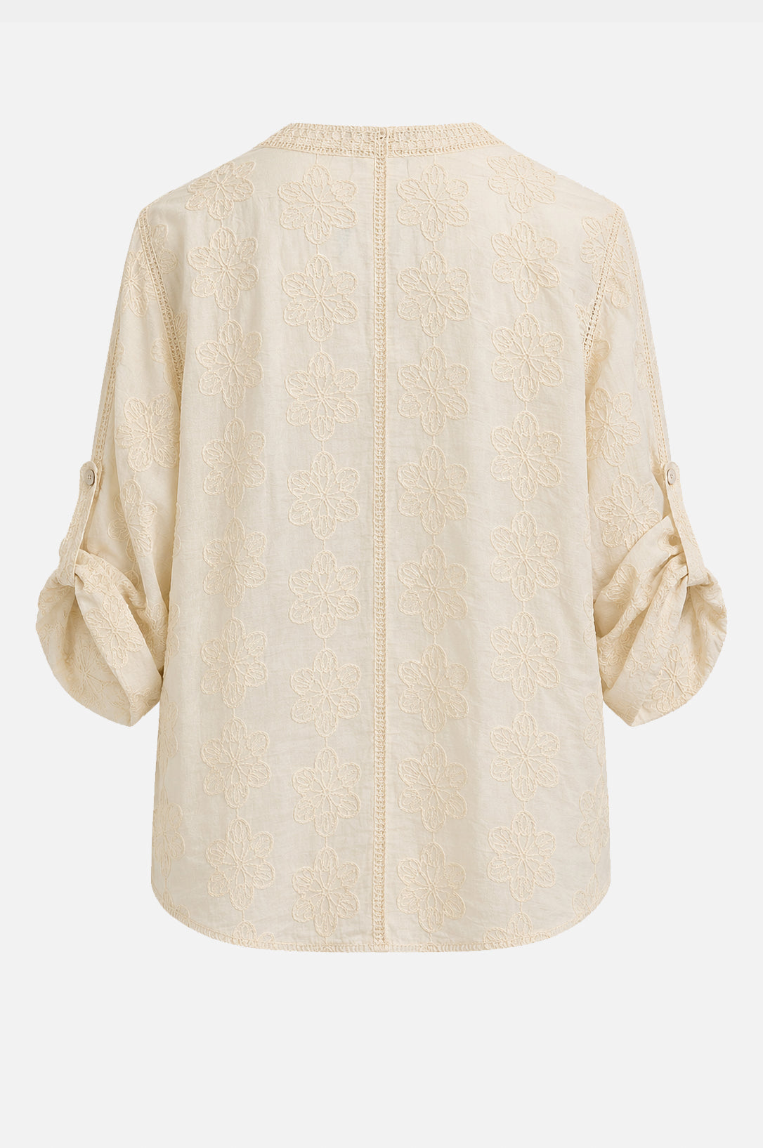 Cotton Embroidered Roll Sleeve Shirt