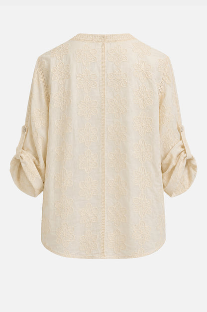 Cotton Embroidered Roll Sleeve Shirt