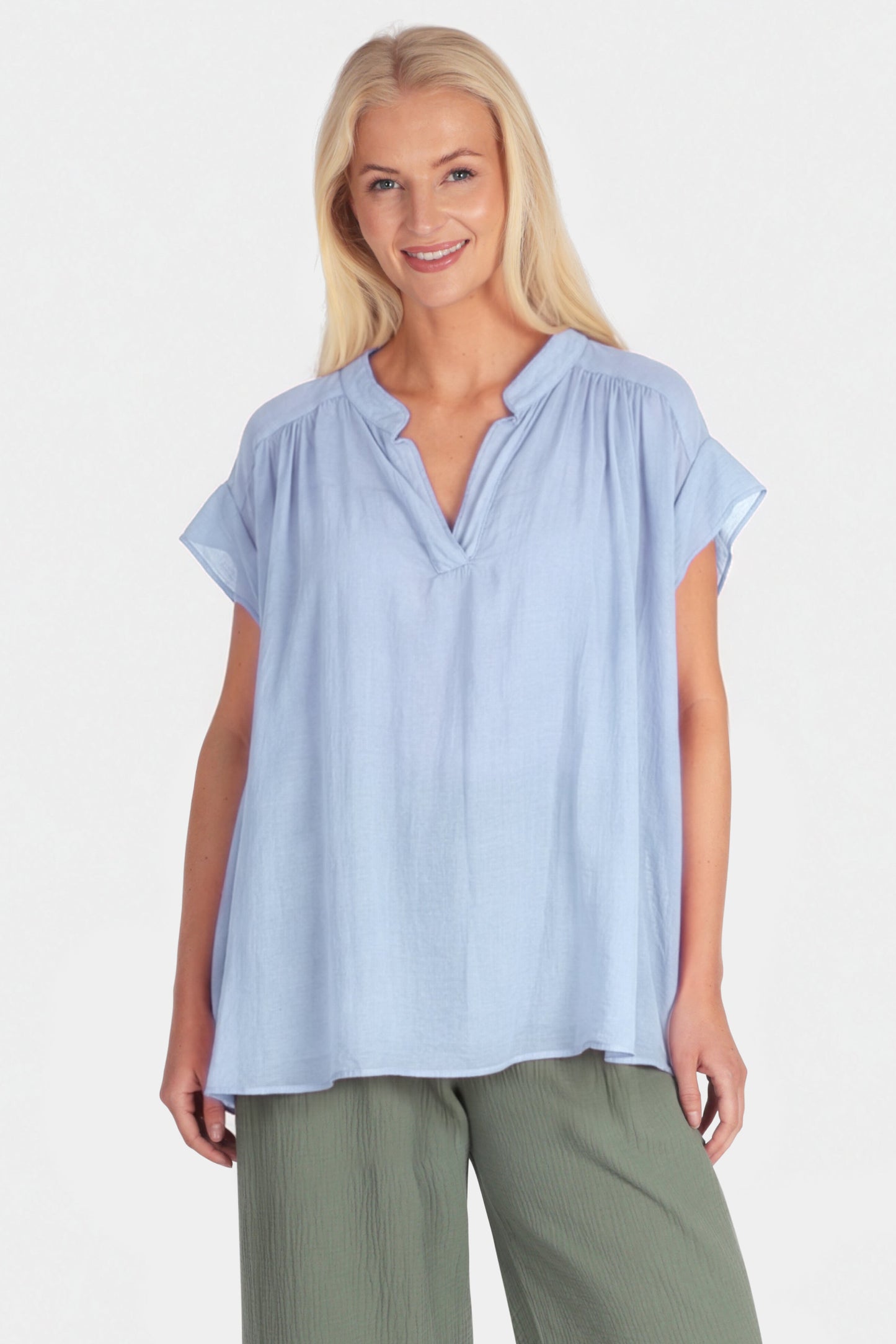 Fine Cotton Notch Neck Blouse