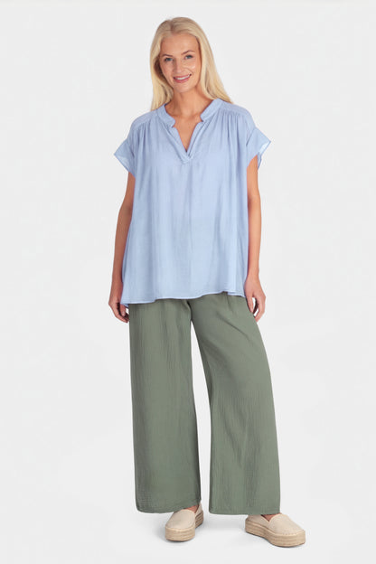 Straight Leg Textured Cotton Trousers