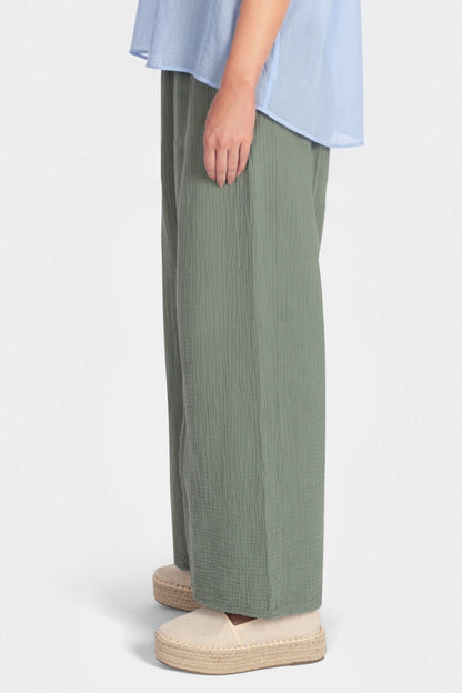 Straight Leg Textured Cotton Trousers