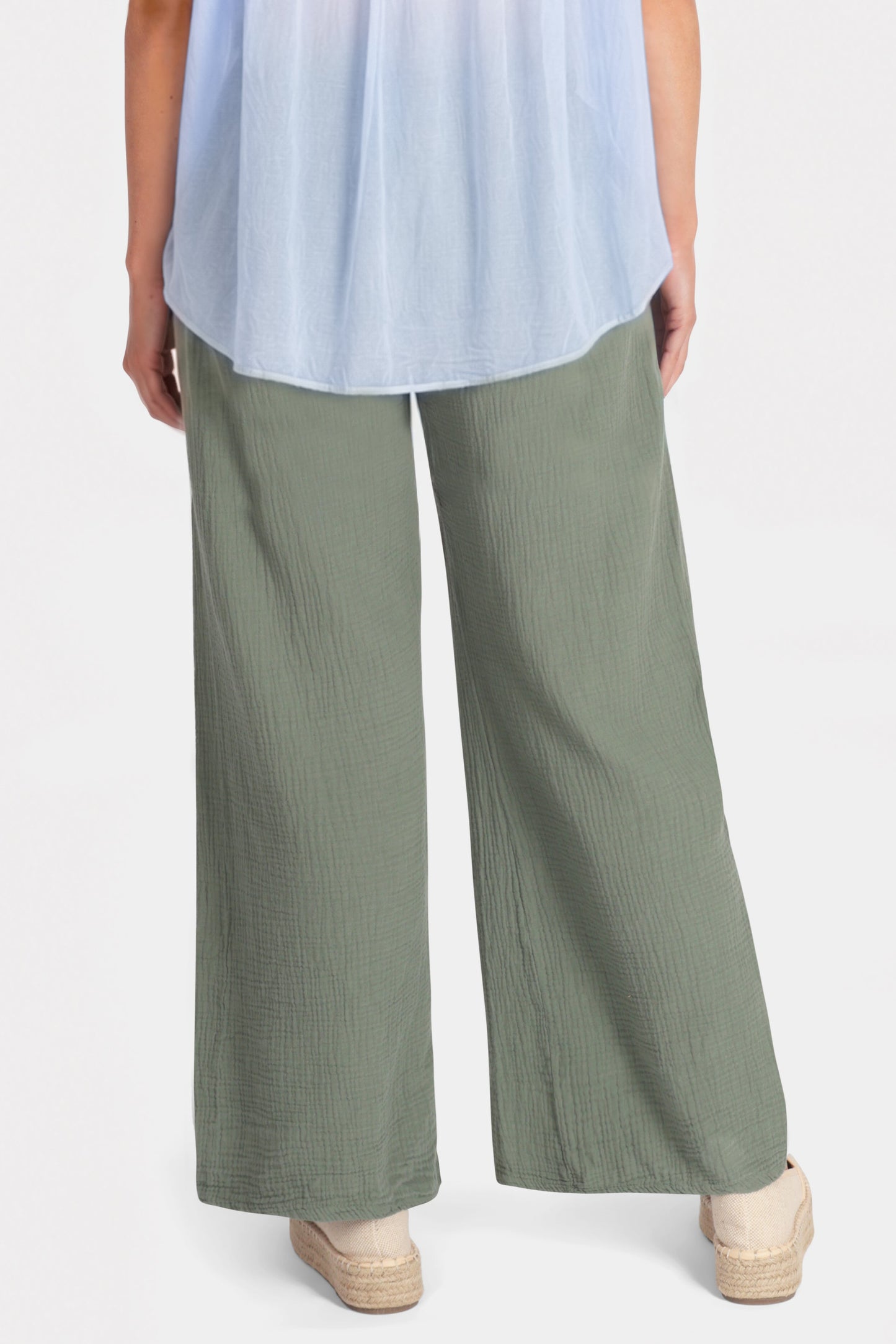Straight Leg Textured Cotton Trousers