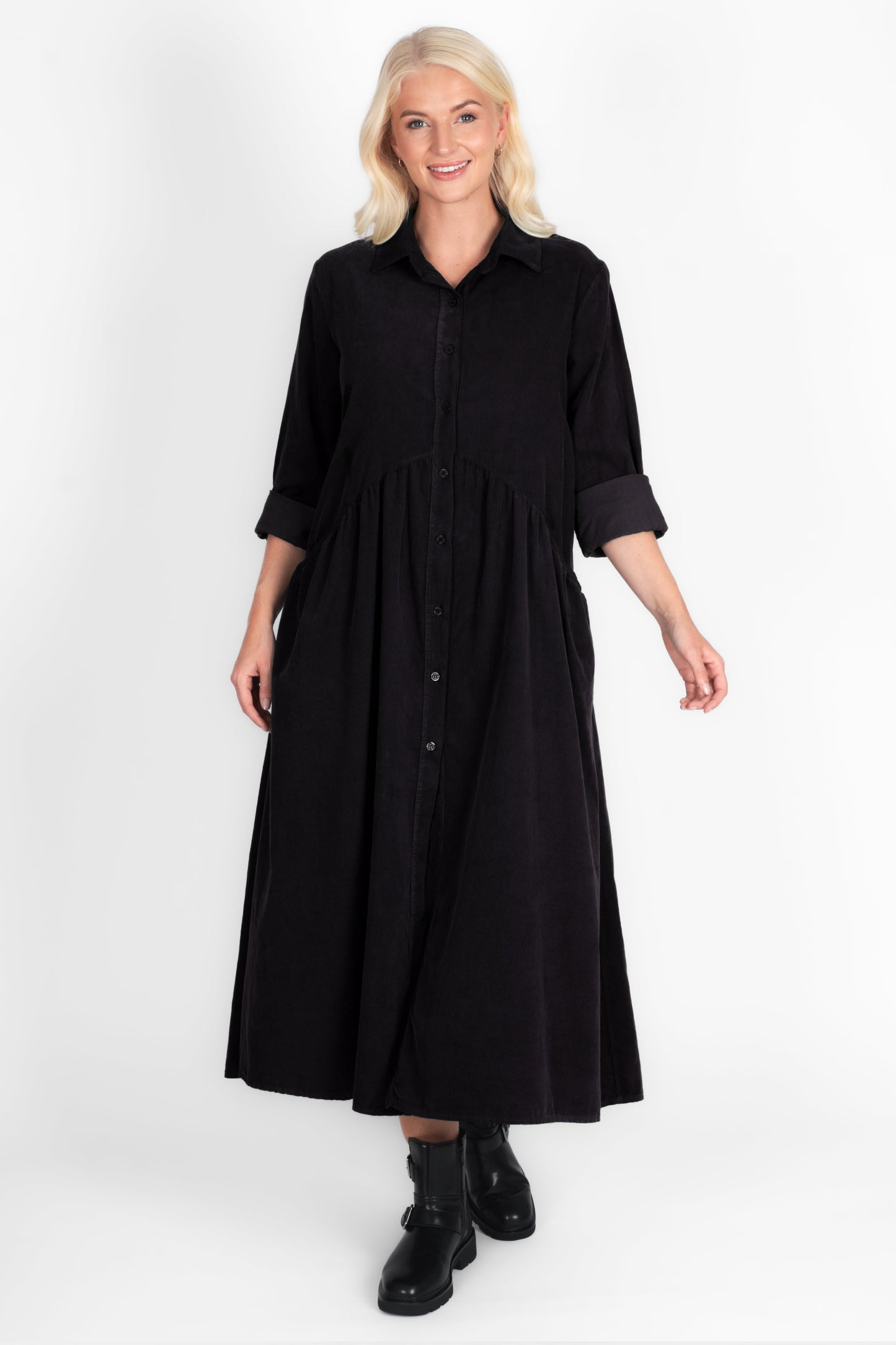 Cotton Corduroy Shirt Smock Dress