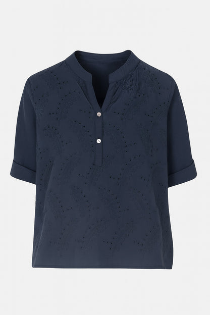 Leaf Embroidered Cotton Blouse