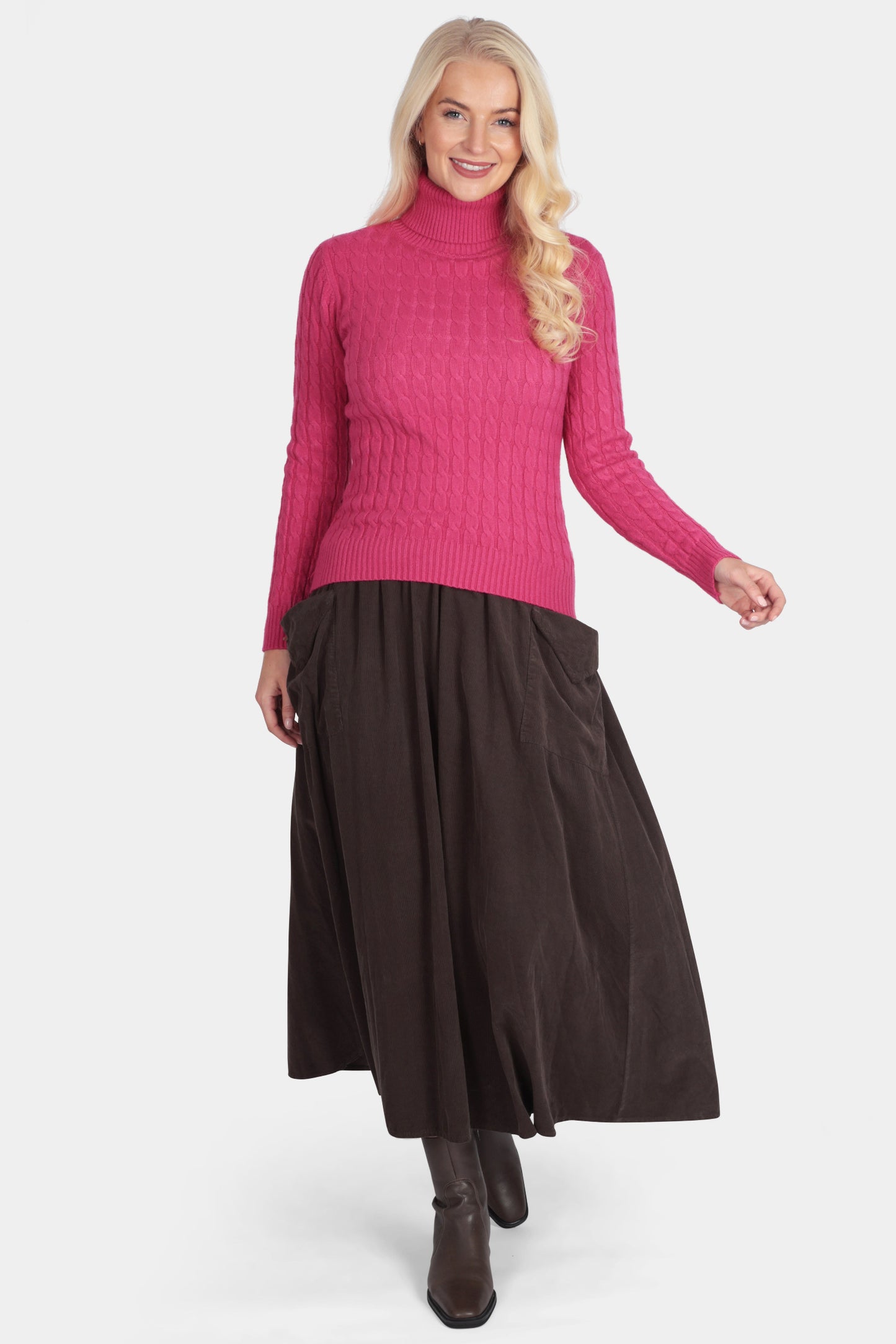 Fine Cable Roll Neck Jumper