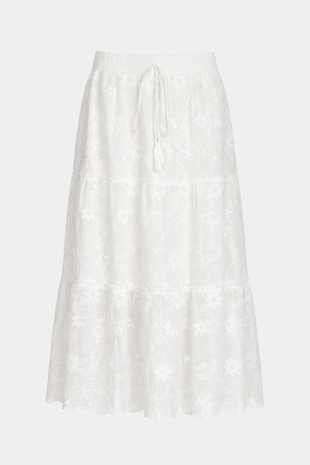Floral Appliqué Tiered Cotton Skirt