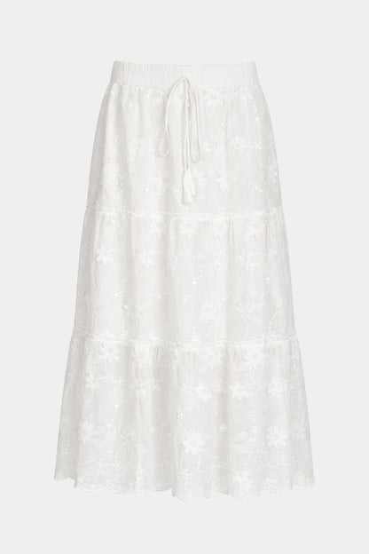 Floral Appliqué Tiered Cotton Skirt