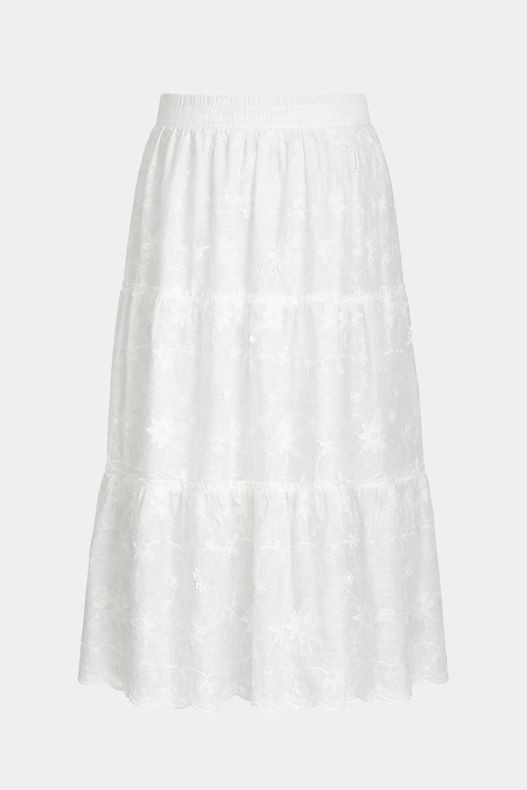 Floral Appliqué Tiered Cotton Skirt