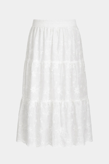 Floral Appliqué Tiered Cotton Skirt