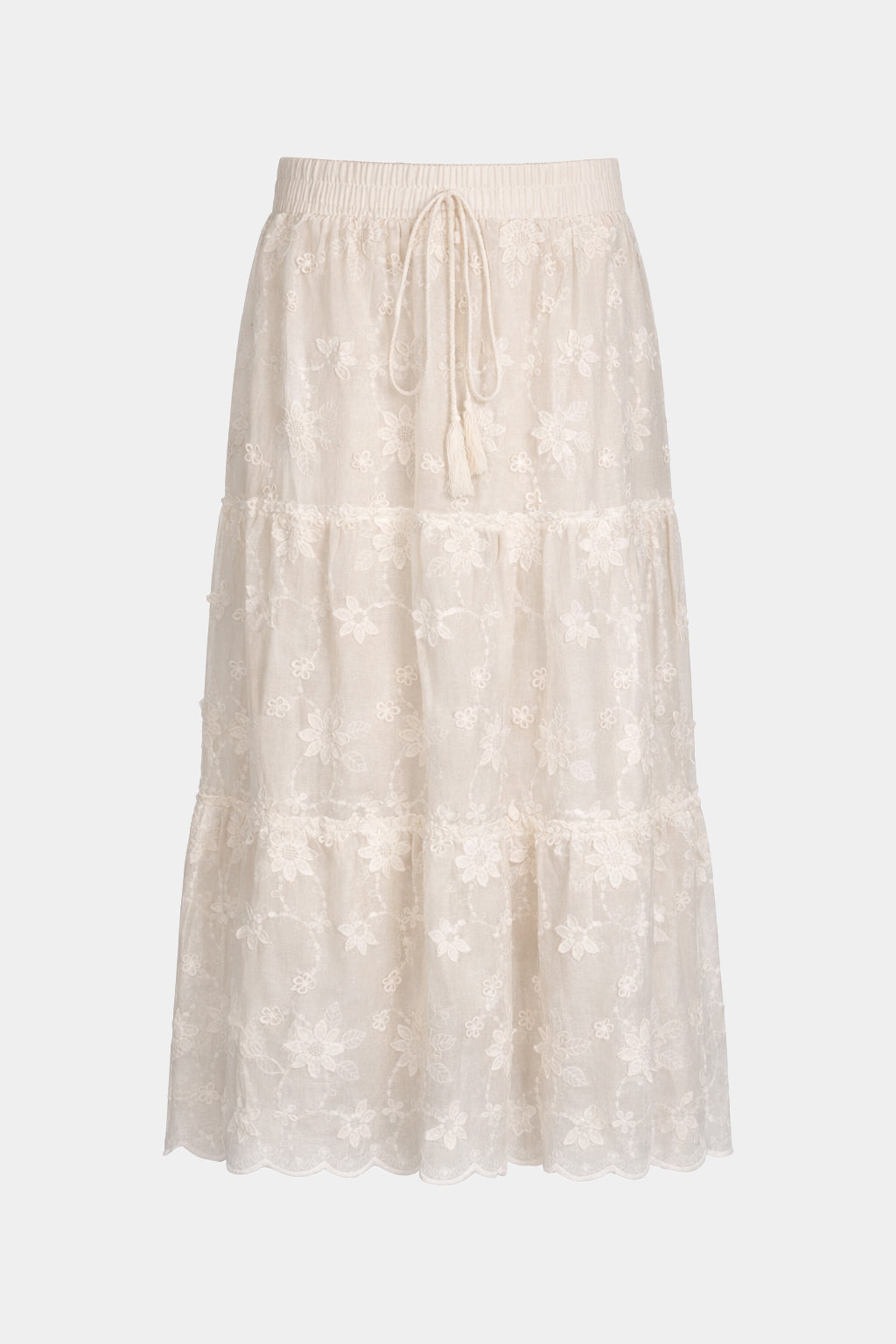 Floral Appliqué Tiered Cotton Skirt