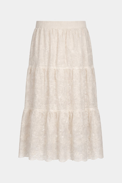 Floral Appliqué Tiered Cotton Skirt