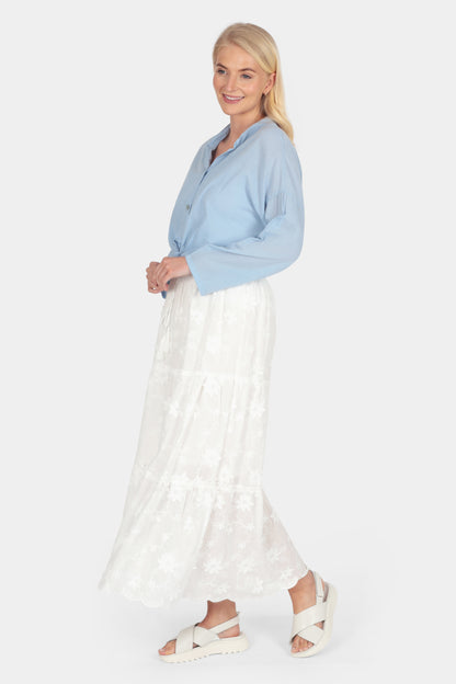 Floral Appliqué Tiered Cotton Skirt