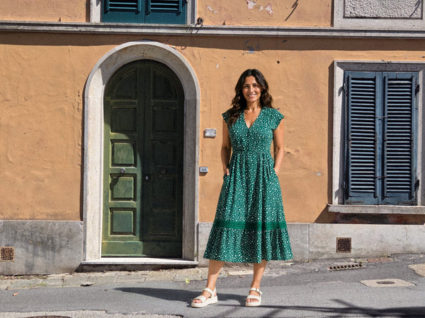 Lace Trim Button Front Midi Dress