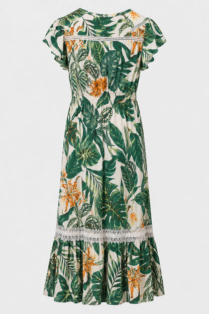 Lace Trim Button Front Maxi Dress