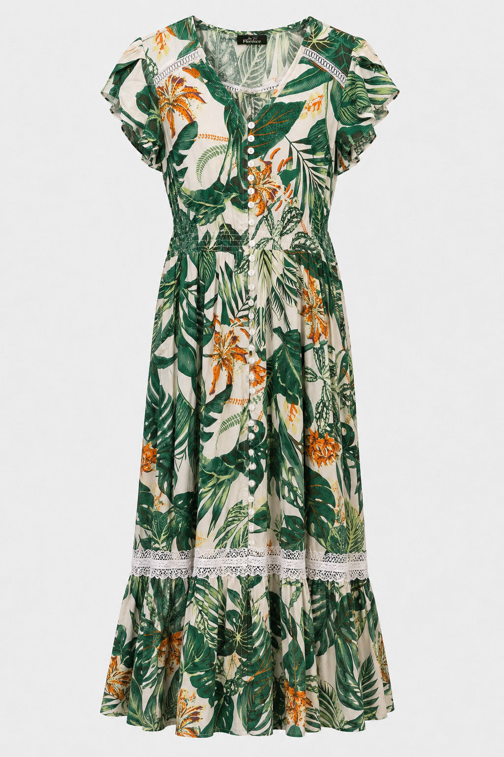 Lace Trim Button Front Maxi Dress