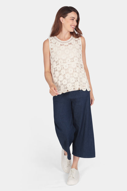 Denim Wide Leg Crop Trousers