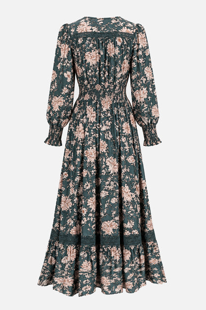 V Neck Lace Trim Maxi Dress
