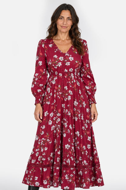 V Neck Lace Trim Maxi Dress