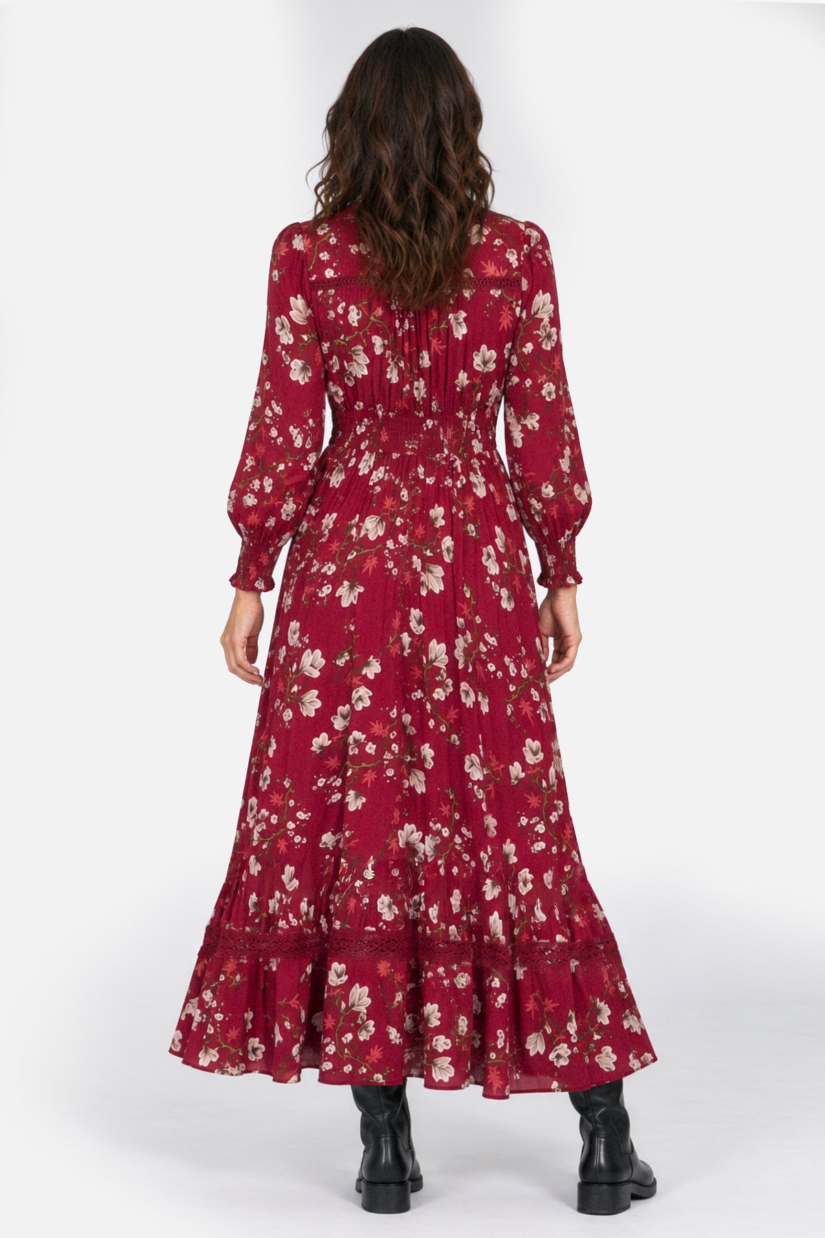V Neck Lace Trim Maxi Dress