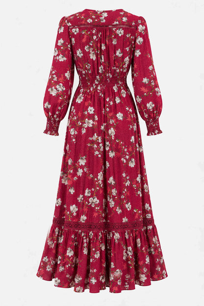 V Neck Lace Trim Maxi Dress