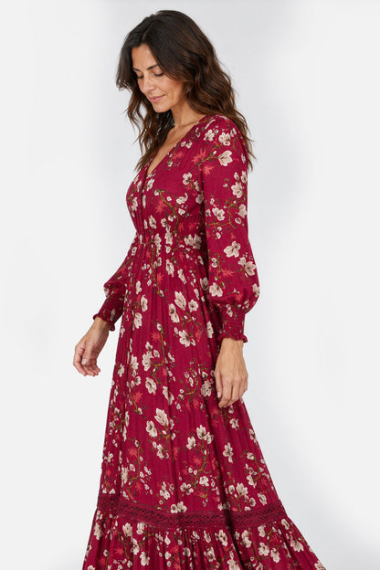 V Neck Lace Trim Maxi Dress
