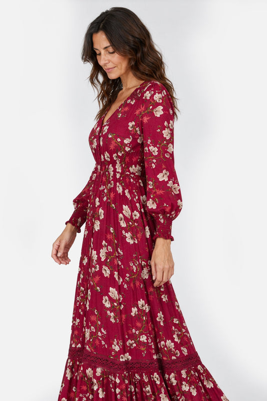 V Neck Lace Trim Maxi Dress
