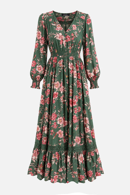 V Neck Lace Trim Maxi Dress