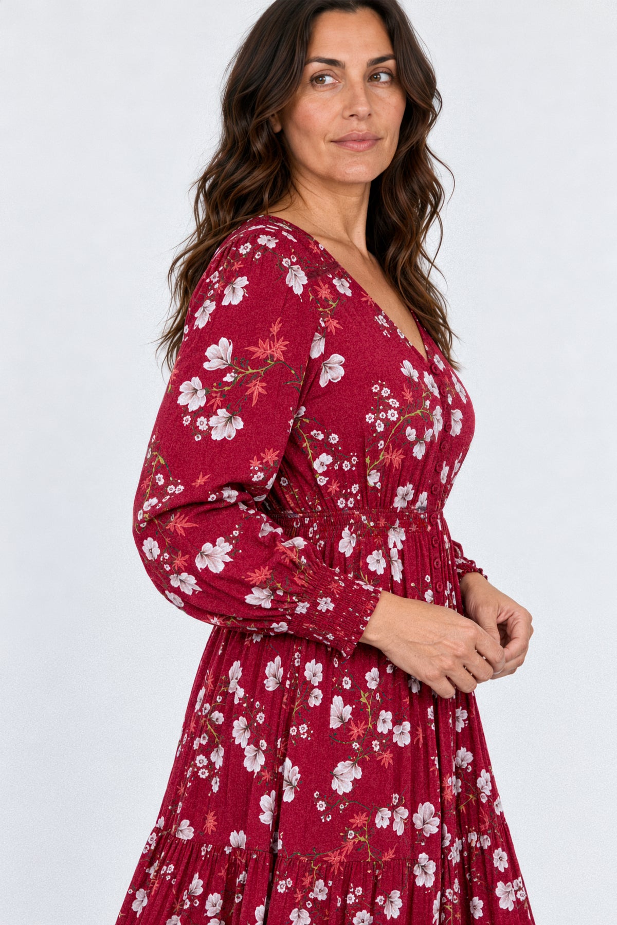 V Neck Lace Trim Maxi Dress