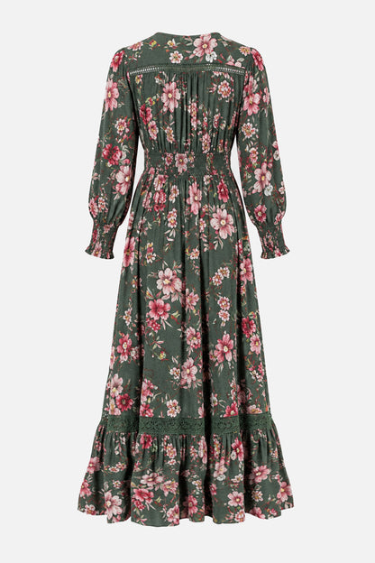 V Neck Lace Trim Maxi Dress