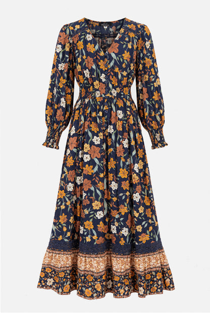 V Neck Lace Trim Maxi Dress