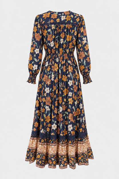 V Neck Lace Trim Maxi Dress