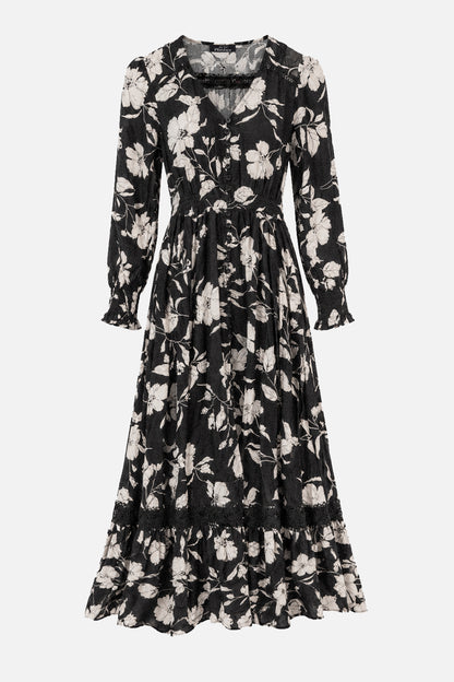 V Neck Lace Trim Maxi Dress