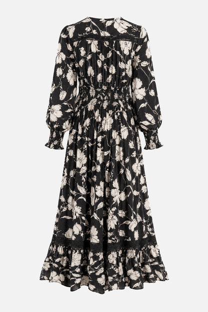 V Neck Lace Trim Maxi Dress