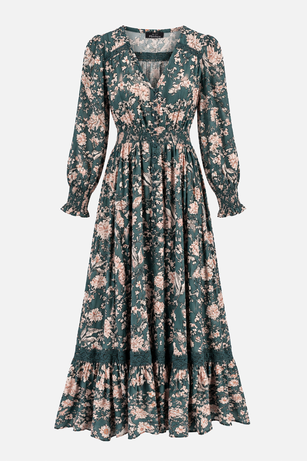 V Neck Lace Trim Maxi Dress