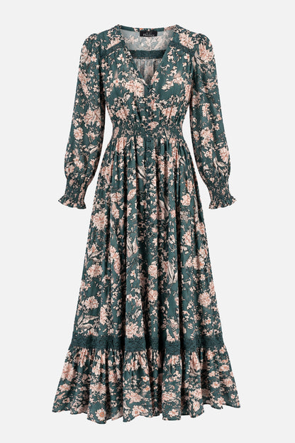 V Neck Lace Trim Maxi Dress