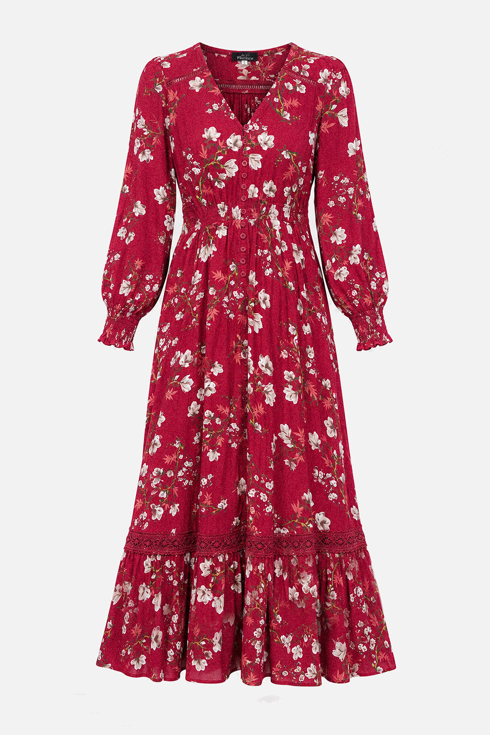V Neck Lace Trim Maxi Dress